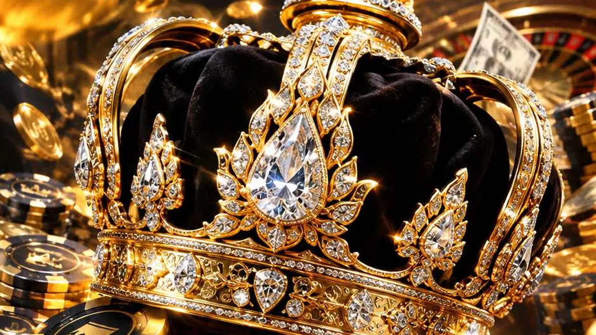 Mahkota emas dengan ornamen klasik melambangkan pasar novelty yang penuh kejadian unik