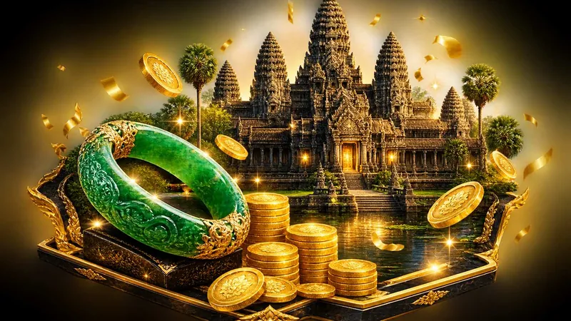 Perhiasan jade keemasan sebagai simbol nilai yang tersimpan di pasar hiburan